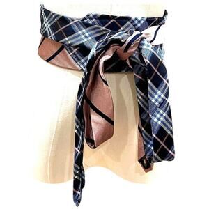 Unique Blue Pink Satin Obi Belt Wide One Size Upcycle Plaid Preppy One of a Kind